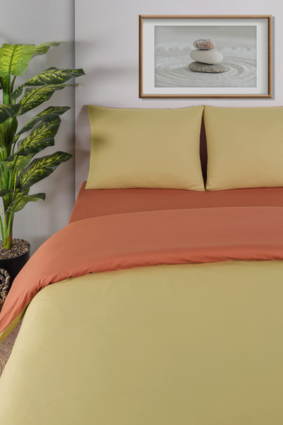 Evim 100% Cotton Akfil Double Sided Duvet Cover Set Single 160X220 cm Tile Khaki