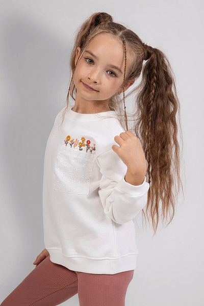 DMB BOYS & GIRLS Floral Embroidery Sweatshirt Ribbed Stretchy Leggings 2-Piece Bottom-Top Girls' Set