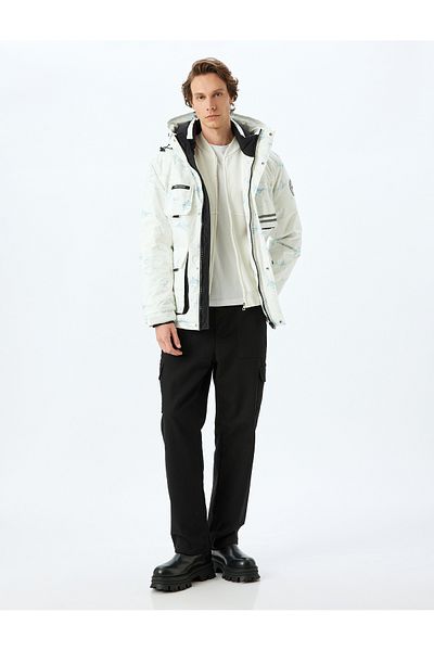 Koton Label Detailed Zippered Water Repellent Snap Button Hooded Ski Coat