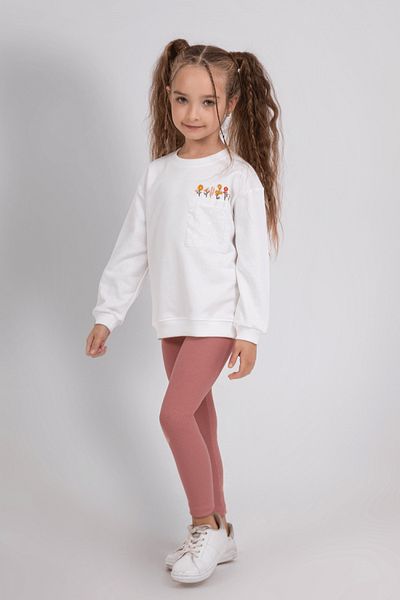 DMB BOYS & GIRLS Floral Embroidery Sweatshirt Ribbed Stretchy Leggings 2-Piece Bottom-Top Girls' Set