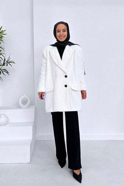 Ka Hijab Λευκό γούνινο παλτό με επένδυση