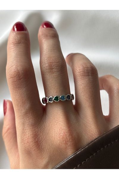 ringbox Silver Color Row Heart Ring