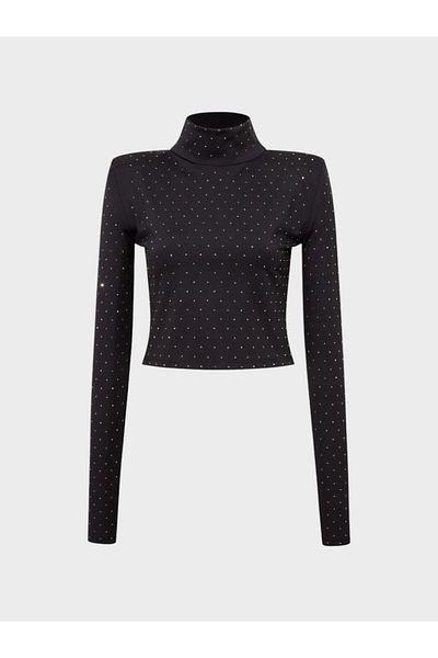 RİVUS Stone Printed High Top Crop Blouse - Black