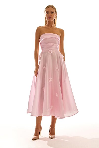 Elbisemhazır 2025 Straplez Çicek Detaylı Minel Kısa Kadın Abiye Elbise