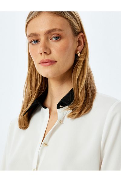 Koton Classic Lapel Long Sleeve Shirt with Buttoned Contrast Detail