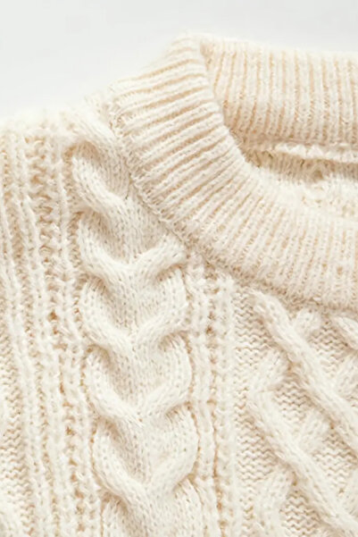 Tarz Cool Ανδρικό πλεκτό πουλόβερ με λευκά μαλλιά με πλεκτό κανονικό πλεκτό λαιμόκοψη