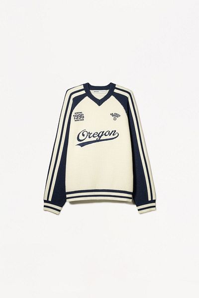 Bershka Retro sports print textured sweater