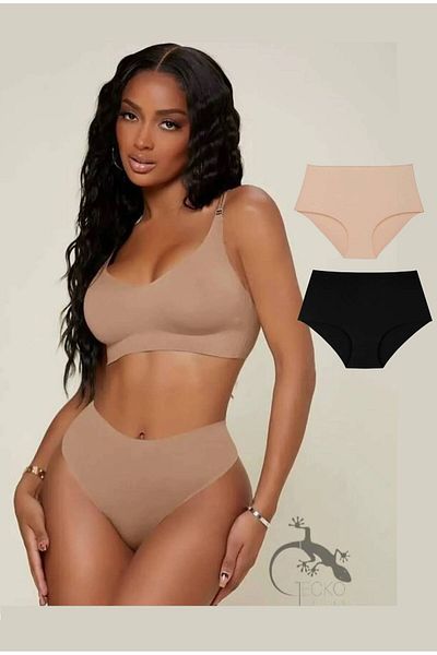 GECKO COLLECTION Laser Cut High Waist Non-Marking Women's Panties 2 Pieces