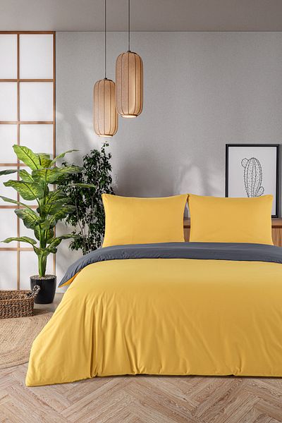 Evim 100% Cotton Akfil Duvet Cover Set 160X220 cm Anthracite Mustard
