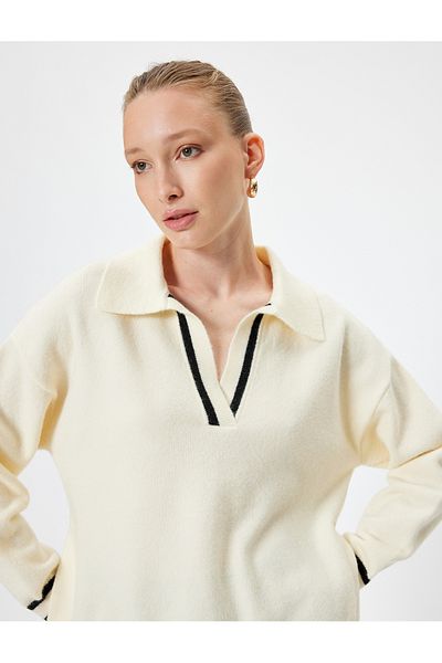 Koton Long Cut Striped Polo Knitwear Sweater