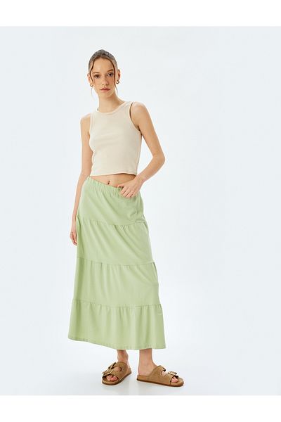 Koton High Waist Oversize Layered Flounce Midi Skirt