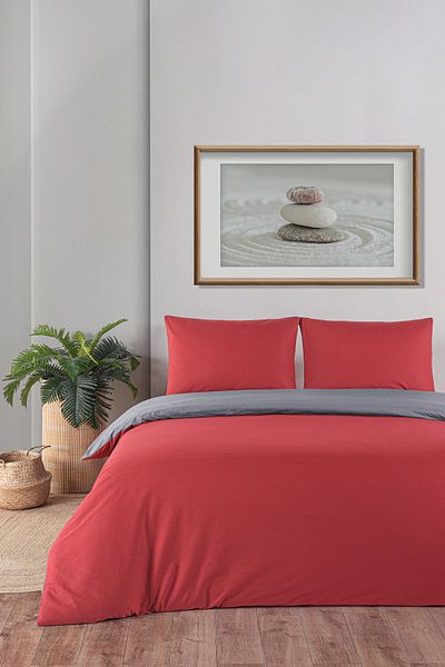 Evim 100% Cotton Akfil Double Sided Duvet Cover Set Single 160X220 cm Claret Red Anthracite