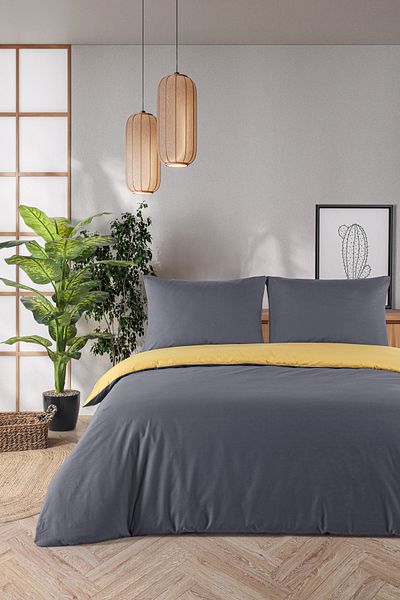 Evim 100% Cotton Akfil Duvet Cover Set 160X220 cm Anthracite Mustard