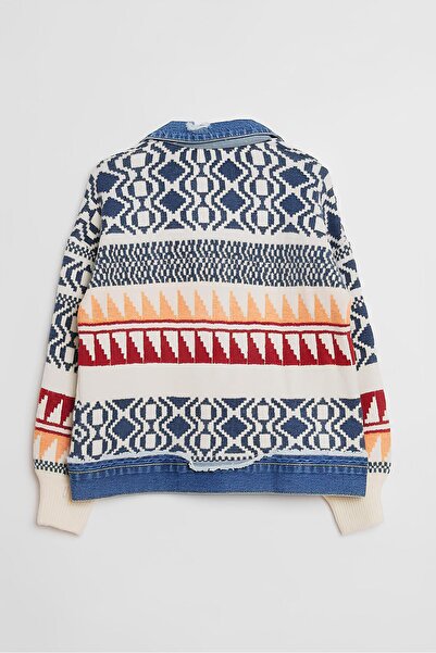 Robin Γυναικεία πλεκτά πουλόβερ ζακέτα Navy Blue Tok Texture oversized - Χρώμα κόκκαλο