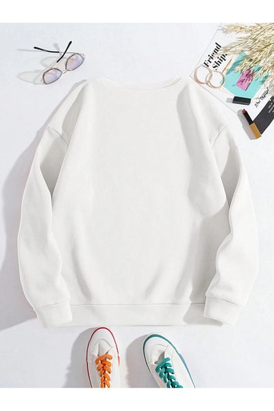 PALPİTO Hanorac oversize cu gât crew cu imprimeu alb Thankful pentru femei