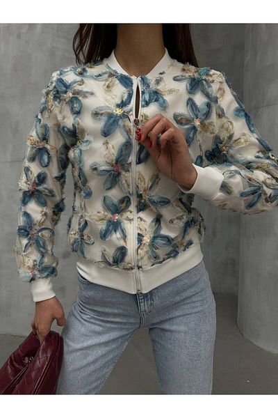 Butik Beyza Jachetă din țesătură din tul cu broderie completă