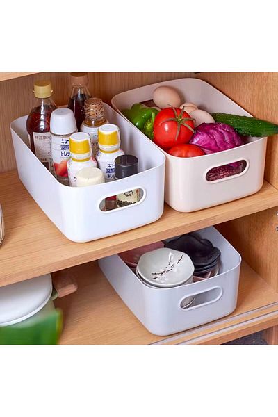Ecolux 6 Pieces of White In-Cabinet Refrigerator Organizer with 3.5 L Capacity - Bathroom and Kitchen Organizer Basket