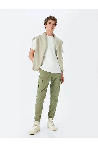Koton Ψηλόμεσο με κορδόνι βαμβακερό παντελόνι Jogger με λεπτομέρεια Cargo Pocket