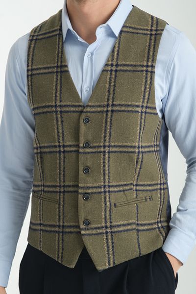 Frappoli Γιλέκο με καρό σχέδιο V λαιμόκοψη Slim Fit