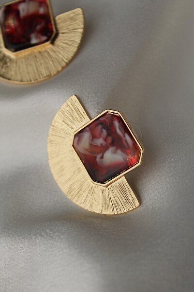 Nenya Çelik Desenli Mineli Yelpaze Model Küpe