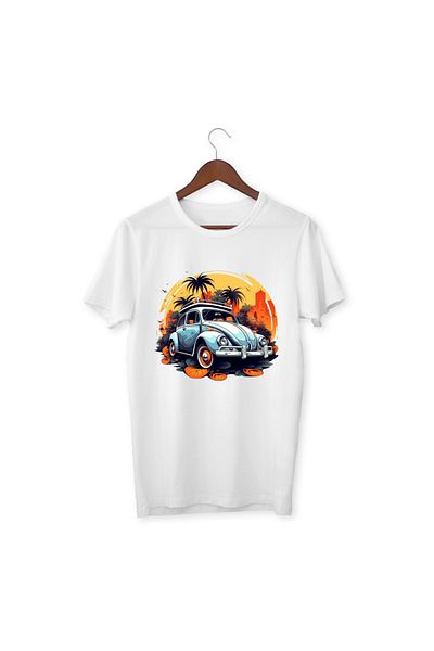 ALPŞAN TİCARET Λευκό μπλουζάκι Unisex - Car Vosvos Printed, Παιδιά και Ενήλικες