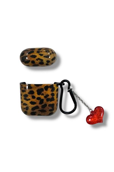 KVK PRİVACY AirPods 1St And 2. Generation Compatible Headphone Case Leopard Pattern Red Heart Clasp Cover