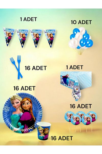 VibeHome Frozen Themed L Pack for 16 - Birthday Party and Fun Events