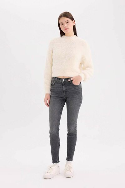 DeFacto Skinny Fit, hohe Taille, gerades Bein, lange Jeans-Look, waschbare Hose D5047AX24CW