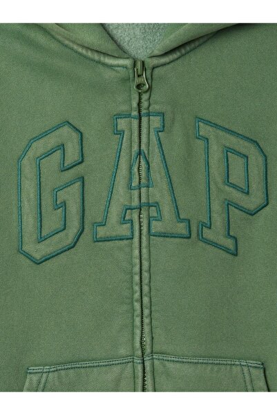 GAP Erkek Çocuk Yeşil Gap Logo Vintage Soft Fermuarlı Sweatshirt