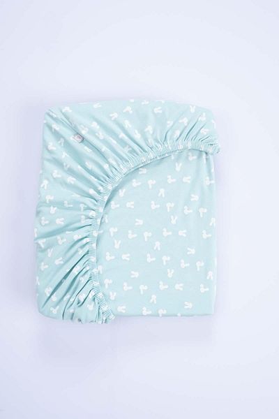 Boumini 100% Cotton Baby Fitted Sheet and Pillow Case Set 70X140 cm Rabbit Ear Green