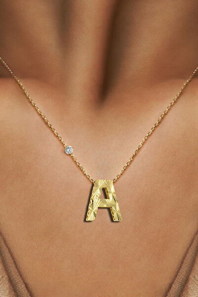 Demas Gold 14 Ayar Altın İtalyan Tasarim Pırlantalı A Harfi Kolye