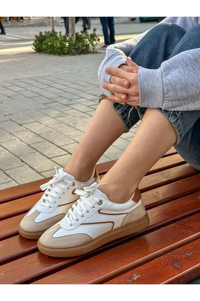 ERVANIN BUTİĞİ White Beige Skin (Wins) Lace-Up Women's Sneakers