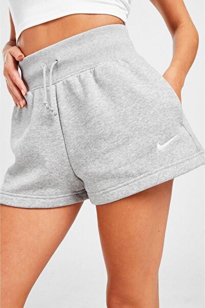 Nike ملابس رياضية فينيكس فليس عالية الخصر فضفاضة تناسب شورت رياضي رمادي للنساء