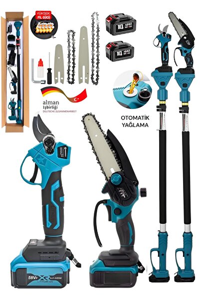 OG GERMANY STEEL 4500Nr Şarjlı Teleskopikli Dal Budama Makası & Zinçirli Ağaç...