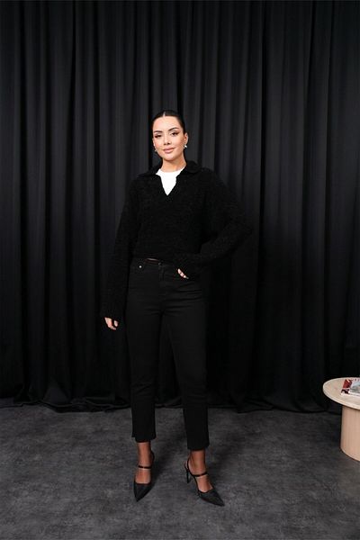 Tuba Butik Polo Neck Soft Textured Knitwear Women's Sweater