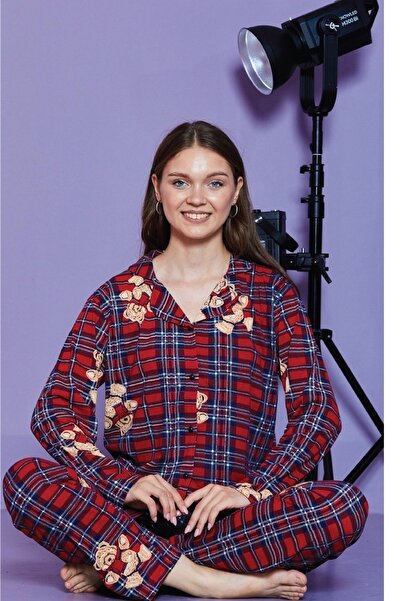 Moda Banuş Ayıcıklı Ekose Pijama Takımı