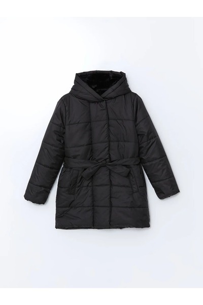 LC Waikiki Lcw Kids Black Hooded Inflatable Coat for Girls