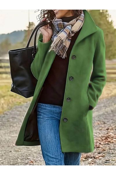ATOM84 Women's Long Sleeve Stand Collar Front Button Short Stamp Coat