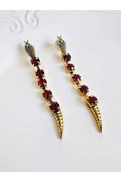 DEVİ fashion أقراط متدلية على شكل ثعبان أحمر عتيق مقاس 10 سم