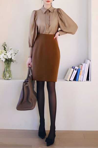 CNG MODA تنورة قلم رصاص من قماش سكوبا الأنيق للمكتب