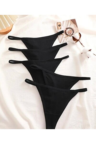 Oprah Kadın 5 Li Paket Siyah Esnek Günlük String