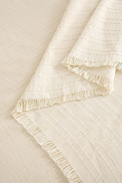 Denizli Concept Natural Striped Loom Pique - 100% Cotton Soft Bedspread - Multi-Purpose Model