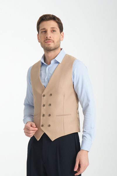 Frappoli Basic Double Breasted V-Neck Slim Fit Vest