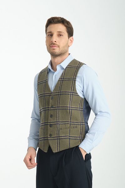 Frappoli Γιλέκο με καρό σχέδιο V λαιμόκοψη Slim Fit