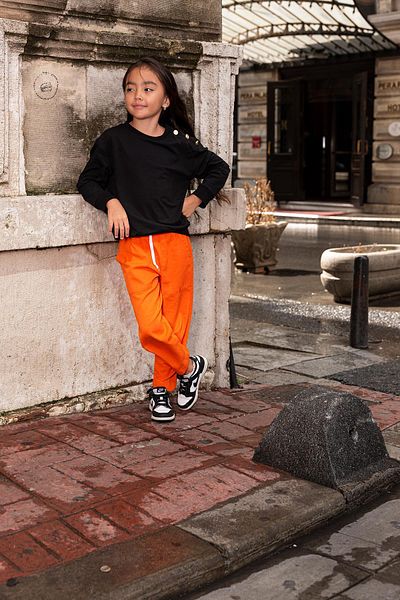 for you kids Orange Gabardine Trousers Set with 2 Shoulder Buttons