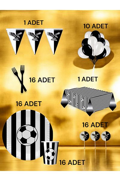 VibeHome Black and White Fan L Pack for 16 - Birthday Party and Fun Events