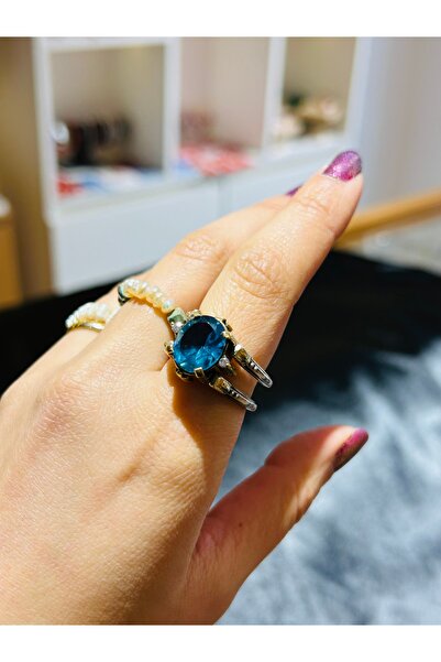 Luna Yakut ve Topaz Doğal Taşlı Çift Taraflı Gümüş Yüzük