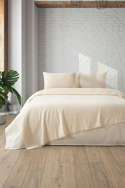 Denizli Concept Natural Striped Loom Pique - 100% Cotton Soft Bedspread - Multi-Purpose Model