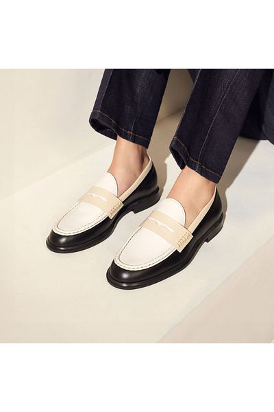 Isabel Bernard Vendôme Blandine Schwarz Und Weiß Kalbsleder Loafers Mit Weißen Details Ib51015-10170