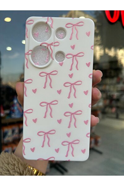 OVADA Xiaomi Redmi Note 13 Pro 4G Uyumlu Kalp ve Kurdele Desenli İçi Kadife S...